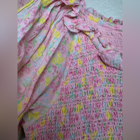 Loveshackfancy Violet Ruffle Mini Dress in Floral Melon Punch size Large $395 - Picture 12 of 16